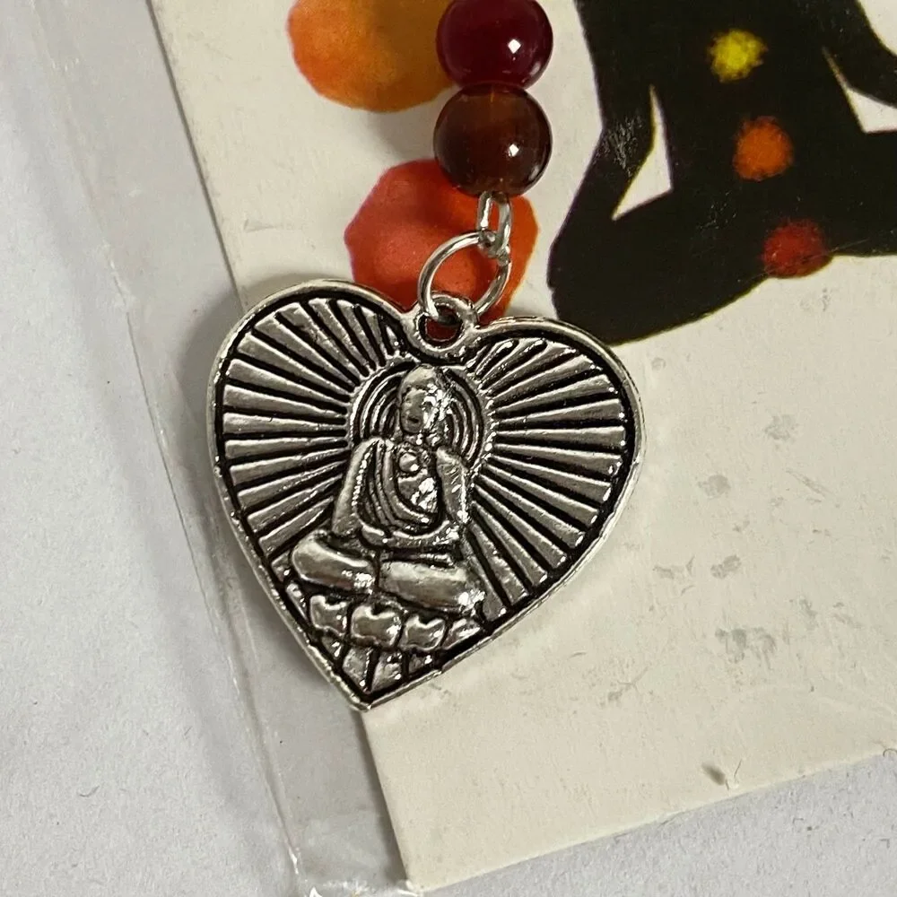 The Seven Chakras Buddha Charm Keychain Multicolor Beads Silver Tone Metal New
